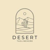 paisaje desierto con cactus insignia logo línea arte vector icono símbolo gráfico diseño ilustración