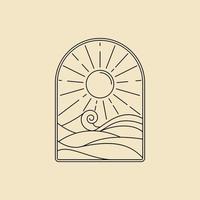 sunset badge logo line art in the  ocean design vector