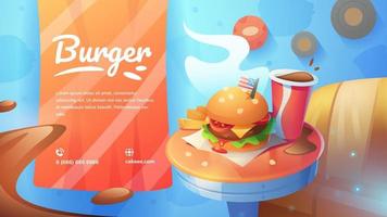 ilustración de una hamburguesa y cola para un café vector