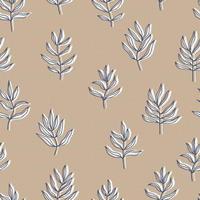 botanical abstract contour silhouette branches with leaves checkered background vector seamless pattern