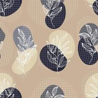 botanical abstract contour silhouette branches with leaves checkered background vector seamless pattern