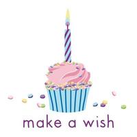 tarjeta de cumpleaños pide un deseo cupcake de cumpleaños con vela de cumpleaños vector