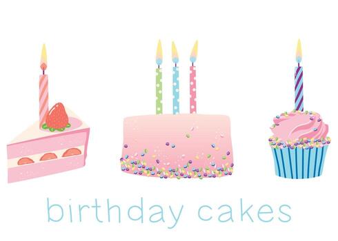 Greeting card isolated image of a cake with a candle on a white background vector