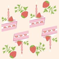 Seamless cake slice pattern with strawberries birthday concept