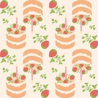 Seamless cake pattern with strawberries birthday concept vector