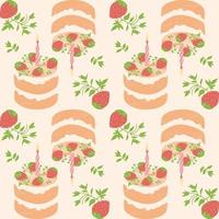 Seamless cake pattern with strawberries birthday concept vector