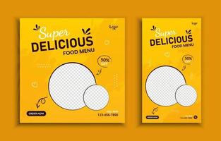 Super delicious social media promotion and yellow color banner template vector