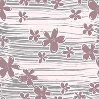 simple flowers and horizontal stripes texture vector seamless pattern