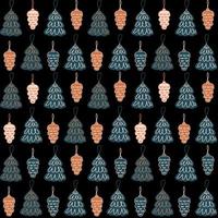 fondo de navidad adornos de árboles de navidad y conos vector patrón sin costuras