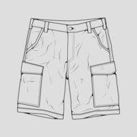 short pants outline drawing vector, short pants in a sketch style, trainers template outline, vector Illustration.