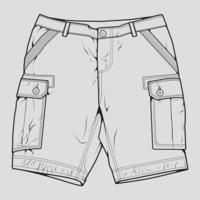 short pants outline drawing vector, short pants in a sketch style, trainers template outline, vector Illustration.