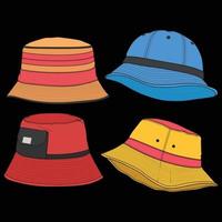 vector de bloque de color de contorno de sombrero de cubo, conjunto de sombrero de cubo en un estilo a todo color, contorno de plantilla de entrenadores, ilustración vectorial.