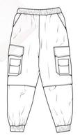 Men Cargo Pants outline  Vector Template, Men Cargo Pants in a sketch style, trainers template outline, vector Illustration.