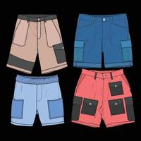 bundle set short pants color block drawing vector, bundle set  short pants in a sketch style, trainers template, vector Illustration.