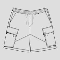 vector de dibujo de contorno de pantalones cortos, pantalones cortos en un estilo de boceto, contorno de plantilla de entrenadores, ilustración vectorial.