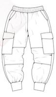 Men Cargo Pants outline  Vector Template, Men Cargo Pants in a sketch style, trainers template outline, vector Illustration.