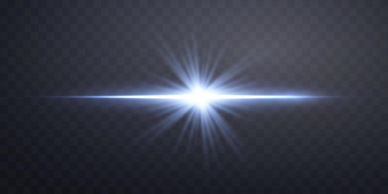 Blue lens flare. Sun flash with rays spotlight. Blue glow flare light effect. Vector illustration.