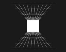 Cyber grid, retro punk perspective rectangular tunnel. Grid tunnel geometry on black background. Vector illustration.