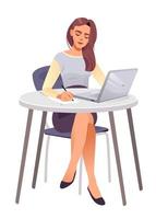 Home office concept, woman working from home, student or freelancer. Vector illustration on a white background