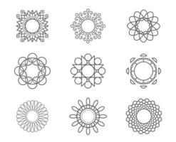 conjunto vectorial de caligráfico, concepto de plantillas abstractas de flores, emblemas e insignias de contorno vector