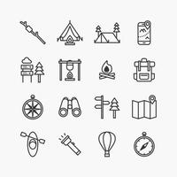 Bundle of summer camp activity flat line icons collection. simple  design vector