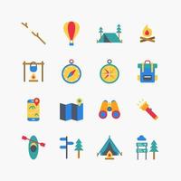 paquete de colección de iconos de línea plana de actividad de campamento de verano. vectores de diseño sencillo
