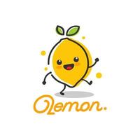 lindo limón fruta mascota personaje ilustración logotipo icono vector