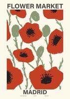 Flower market poster. Abstract floral illustration. Botanical wall art, vintage poster aesthetic. Vector