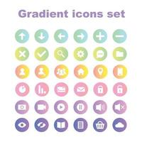 Set of 36 different vector gradient icons. Web, app, shopping, phone, photo, video, mail, options, people, home, friends, arrows, location icons. Vector graphic.