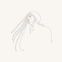 Illustration of girl with long hair in line art drawing style. Modern vector hand drawing print. Beautiful girl face. Attractive young woman portrait female beauty concept. Continuous one line drawing