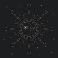 ilustración del sol celestial y la luna con estrellas. impresión mística para astrología, tarot, diseño boho. conjunto de ilustración vectorial de fases lunares. diferentes etapas de la actividad de la luz de la luna. diseño esotérico. vector