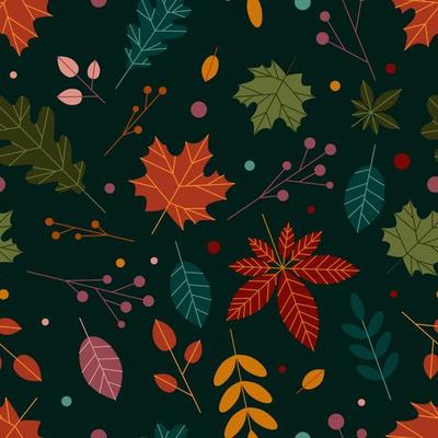 Modern seamless pattern with autumn leaves. Hand drawn fall herbs and leaves. Autumn season. Vector wallpaper.