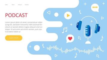 Web page with collection of podcast. Streaming, Online show, blogging, podcasting, podcast app, radio podcasting concept. Vector illustration of landing page for poster, banner, website.