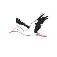 Beautiful Flying Stork Bird Vector Illustration. For print, logo, icon.