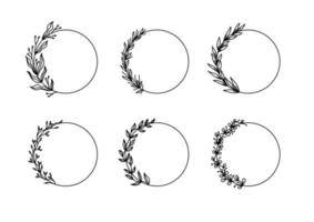 colección de marcos florales vectoriales geométricos. bordes decorados con delicadas flores dibujadas a mano, ramas, hojas, flores. ilustración vectorial