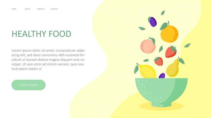 Farm fresh food online vector website template, landing page design for website and mobile site development. Order fresh organic fruit, vegetables online, healthy food delivery, grocery.