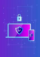 Laptop with Firewall Protection Shield on Screen. Personal Information and Data Safety. Password Security. Cyber Security and Data Protection Concept. Vector Illustration