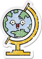 distressed sticker of a cute cartoon globe of the world vector