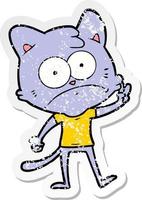 distressed sticker of a cartoon nervous cat vector