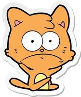 sticker of a cartoon nervous cat vector