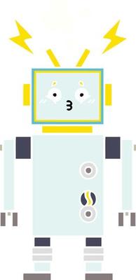 flat color retro cartoon robot