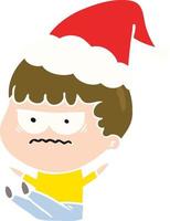 flat color illustration of a annoyed man wearing santa hat vector