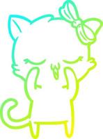 cold gradient line drawing cartoon cat with bow on head vector