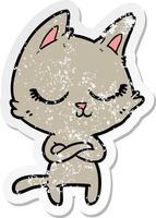 distressed sticker of a calm cartoon cat vector