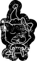 icono angustiado de dibujos animados de un gato maullando con sombrero de santa vector