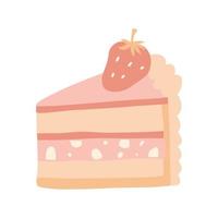 Piece of cake with strawberry. Vector illustration.