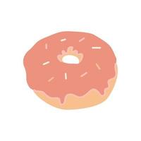 Donut with pink glaze. Vector hand drawn illustration
