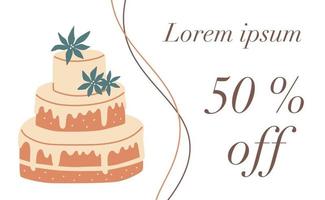 Elegant sale banner with wedding cake. Vector flyer.