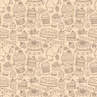 Seamless pattern with dessert pastry bakery elements. Vector doodle background.