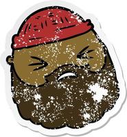 distressed sticker of a cartoon male face with beard vector